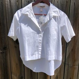 Boxy hi-low white collared t shirt f21